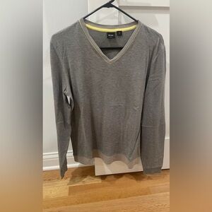 Boss Hugo Boss Gray Italian V-Neck Slim Fit Long Sleeve Sweater Size M